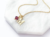 Birthstone and Initial Necklace