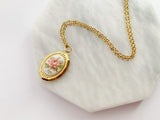 Pink Rose Vintage Oval Locket