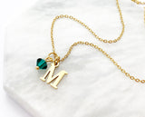 Birthstone and Initial Necklace