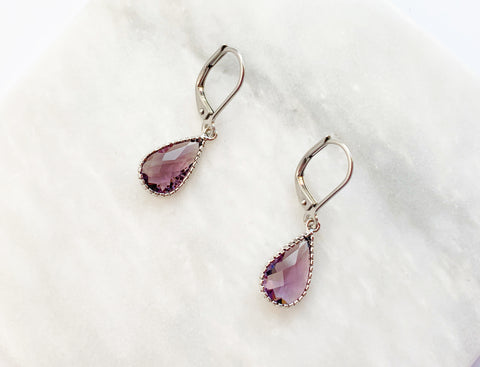 Amethyst Pear Earrings Silver