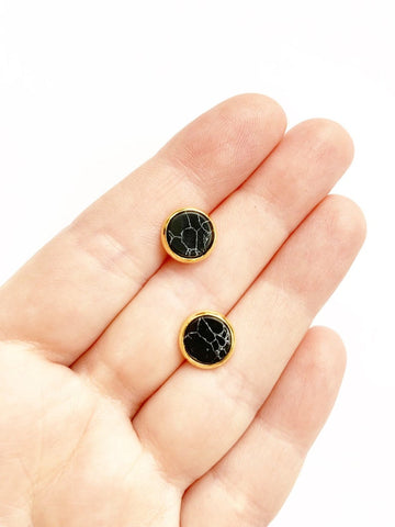 Black Marble Howlite Studs