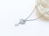 Opal Lotus Necklace - Silver