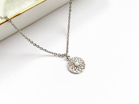 Mandala and Opal Necklace - Silver