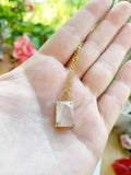 Rectangle Rose Quartz Necklace